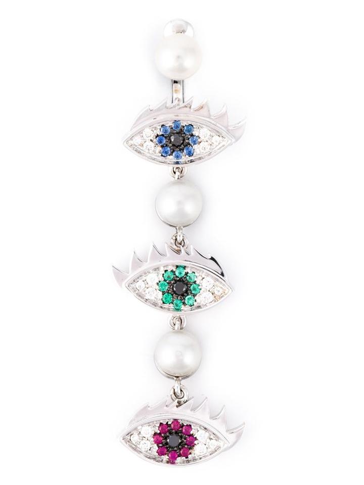 Delfina Delettrez 'eyes On Me Piercing' Diamond, Sapphire, Ruby And Emerald Earring, Women's, Metallic