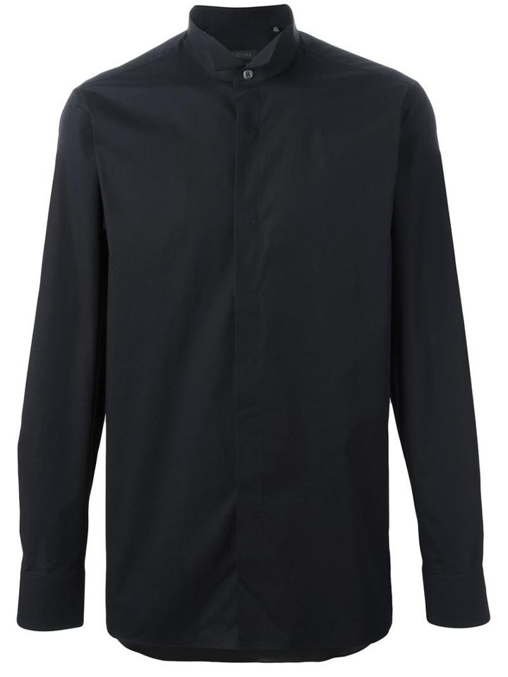Z Zegna Classic Button Down Shirt, Size: 40, Black, Cotton/spandex/elastane