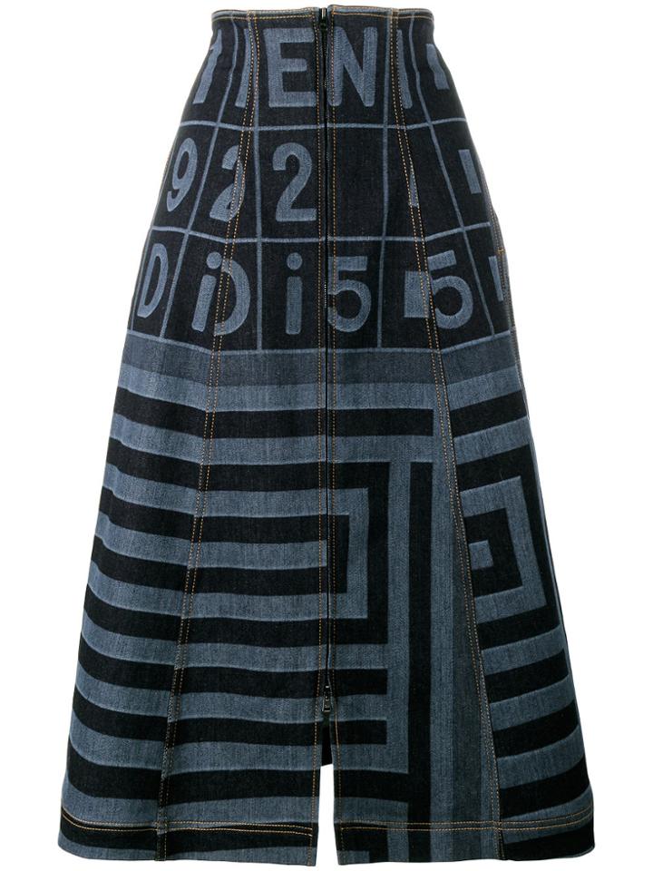 Fendi Denim Midi A-line Skirt - Blue