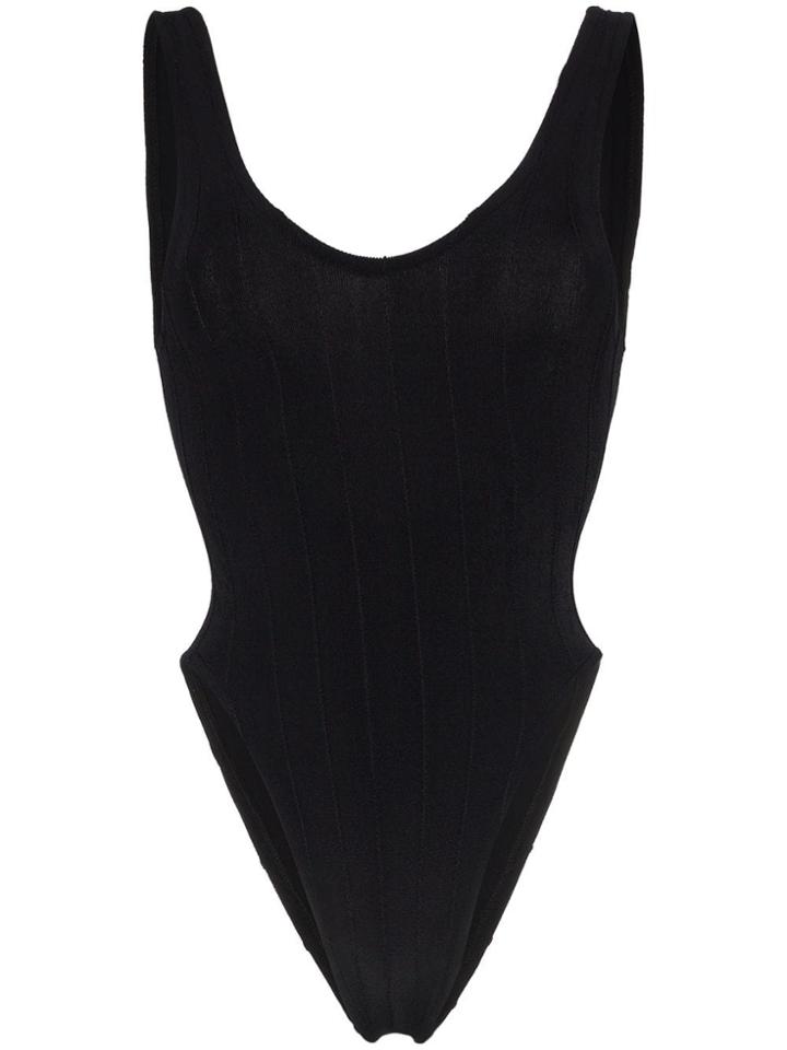 Hunza G Black Ribbed High Leg Swimsuit