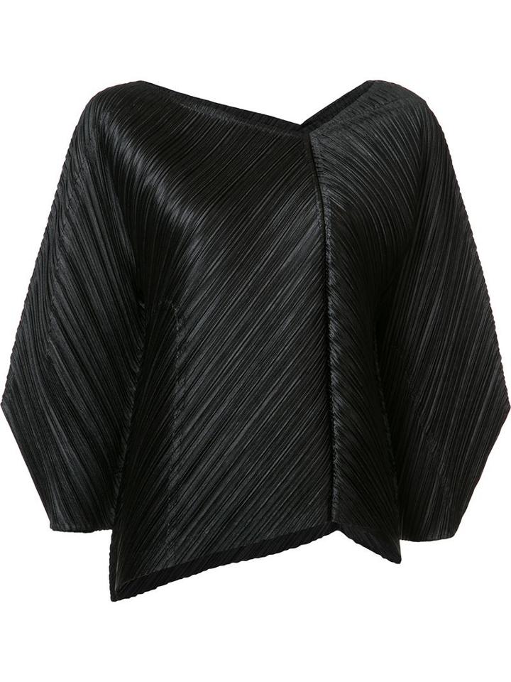 Pleats Please By Issey Miyake Asymmetric Neck Pleated Blouse, Women's, Size: 3, Black, Polyester