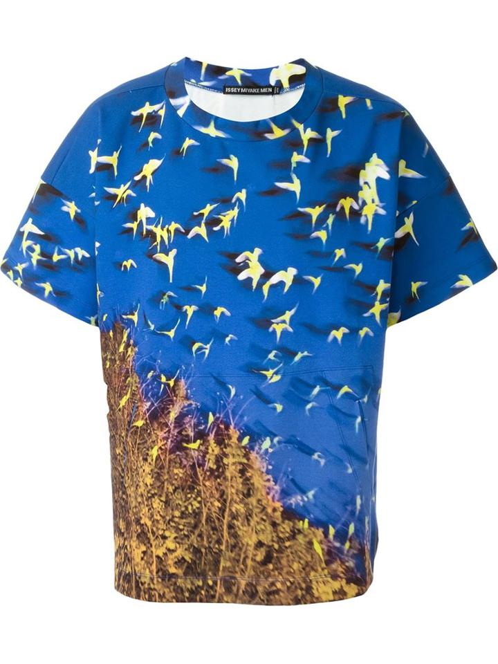 Issey Miyake Men Parrots T-shirt, Size: 3, Blue, Cotton/polyester/polyurethane