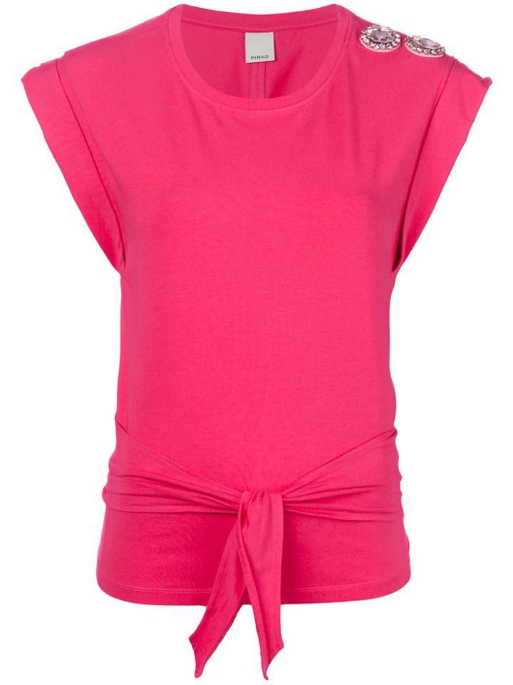 Pinko Knot Front And Embellished Shoulder Blouse - Pink & Purple