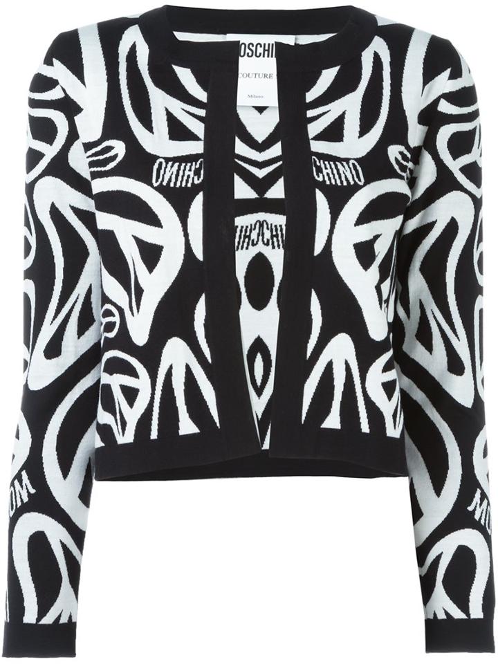Moschino All-over Peace Sign Cardigan, Women's, Size: 48, Black, Virgin Wool