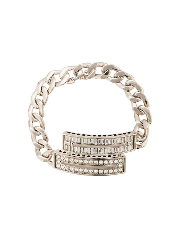 Maison Margiela Crystal Embellished Curb Chain Bracelet - Grey