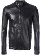Salvatore Santoro Zipped Leather Jacket, Men's, Size: 52, Blue, Sheep Skin/shearling