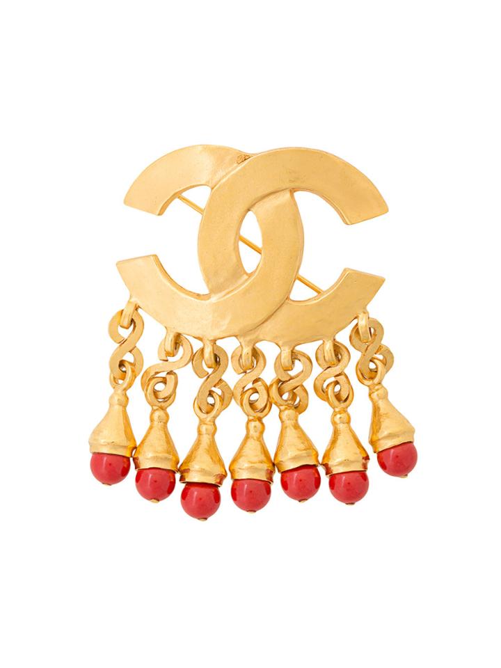 Chanel Vintage Fringed Logo Brooch - Metallic