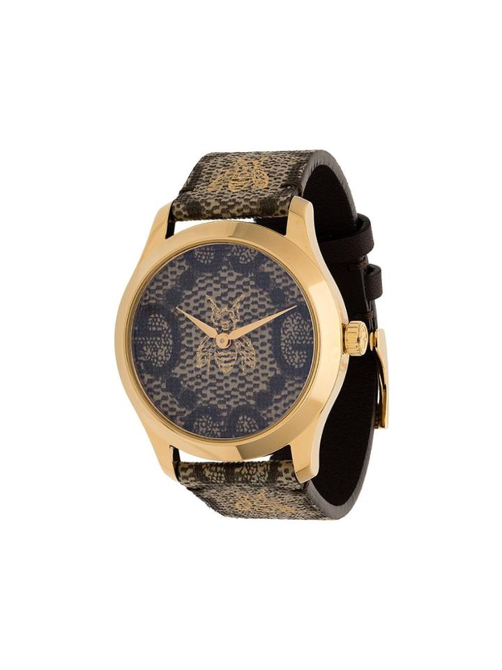 Gucci G-timeless Logo Print Bee Motif Watch - Brown