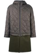 Neil Barrett Padded Contrast Military Coat, Men's, Size: 48, Green, Nylon/wool/polyamide/polyester