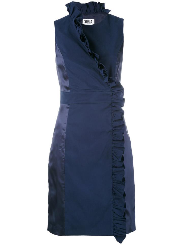Sonia By Sonia Rykiel - Sleeveless Ruffle Dress - Women - Cotton/spandex/elastane/cupro/viscose - 36, Blue, Cotton/spandex/elastane/cupro/viscose
