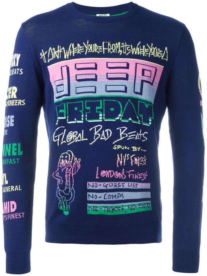 Kenzo Graphic Pattern Sweater, Men's, Size: Xl, Blue, Cotton