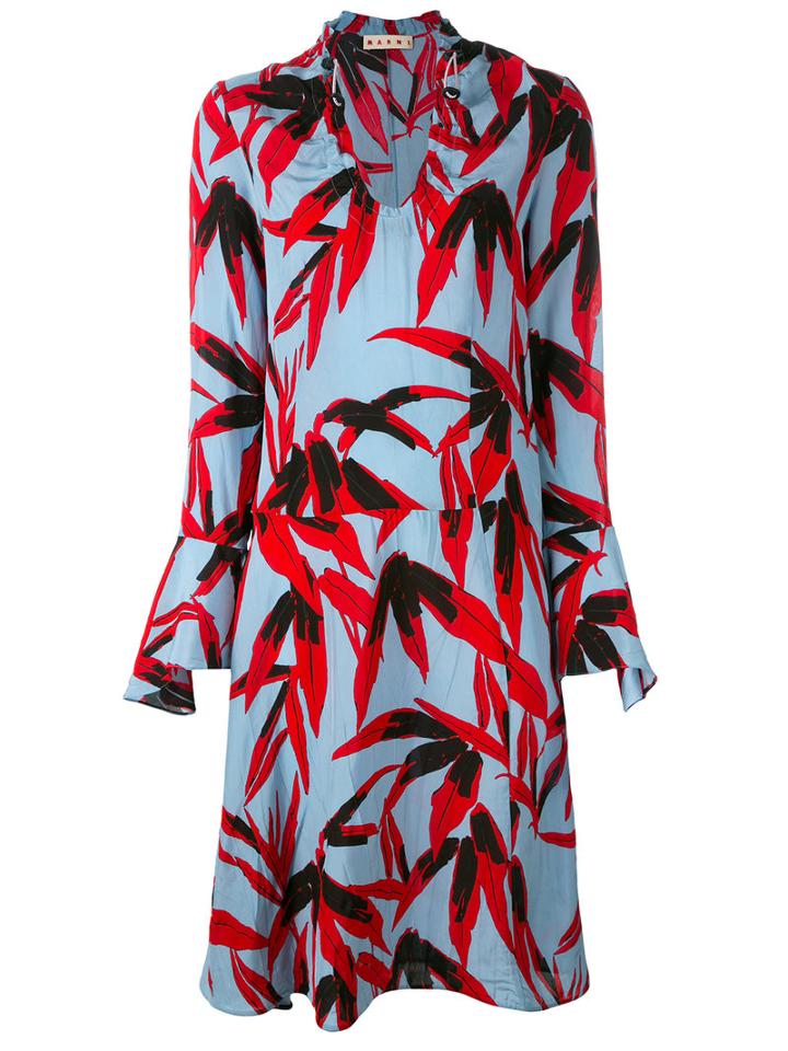 Marni Leaf-print Dress, Women's, Size: 44, Blue, Viscose