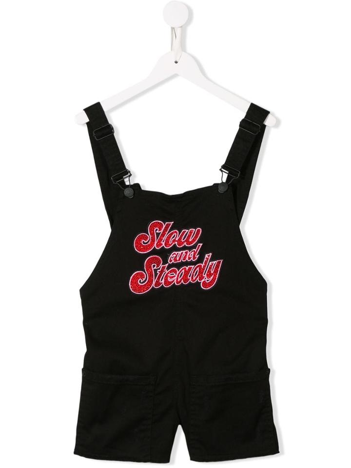 My Brand Kids Slow And Steady Embroidered Dungarees - Black