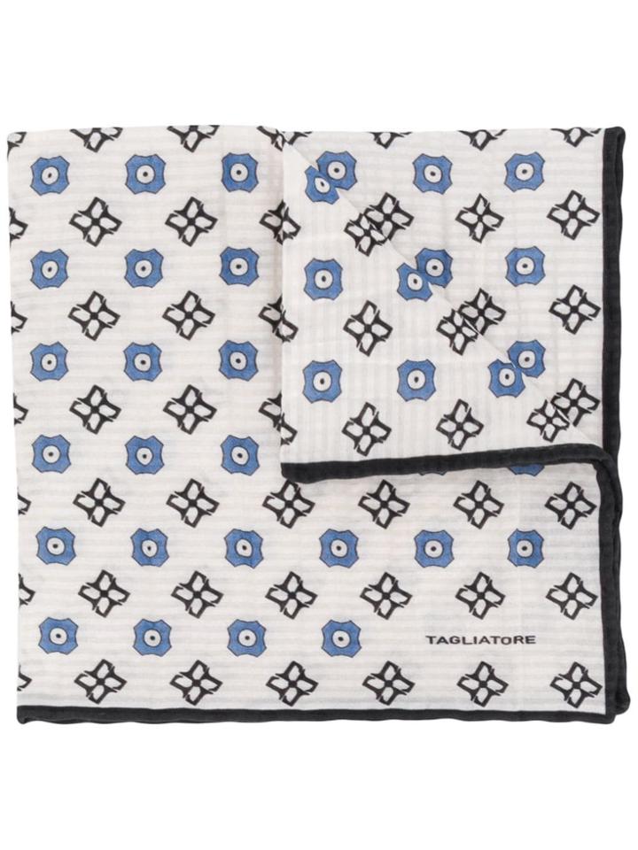 Tagliatore Embroidered Pocket Square Scarf - White