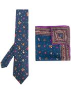 Etro Christmas Print Tie And Pocket Square Set - Blue