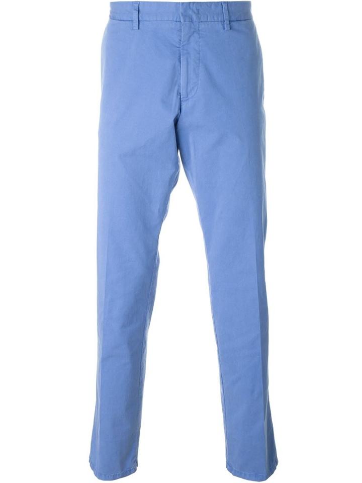 Z Zegna Chino Trousers, Men's, Size: 46, Blue, Cotton/spandex/elastane