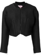 Lanvin Angular Cropped Bomber Jacket, Women's, Size: 38, Black, Wool