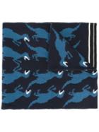 Paul Smith Dinosaur Pattern Scarf, Men's, Blue, Wool