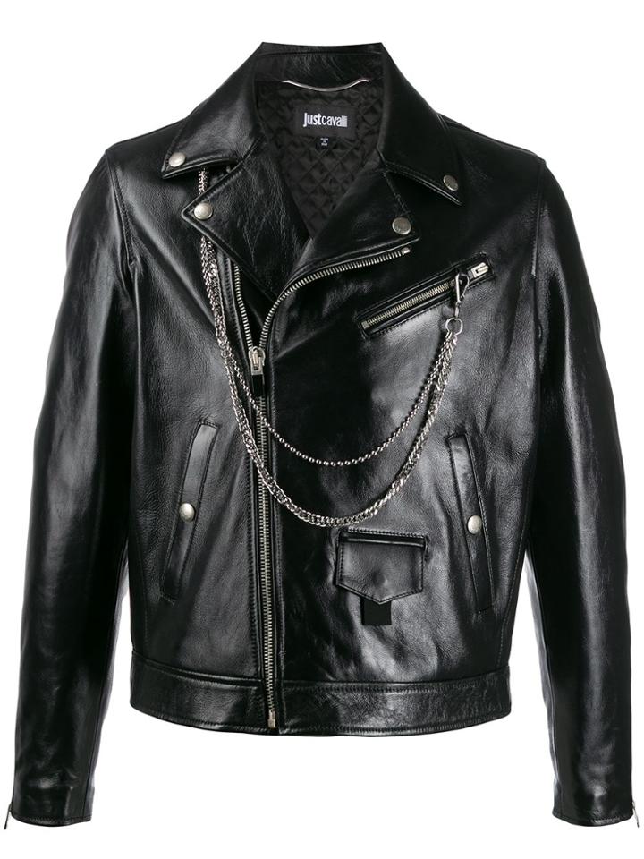 Just Cavalli Leather Biker Jacket - Black