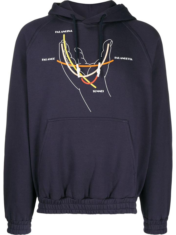 Sunnei Hand Diagram Print Hoodie - Blue
