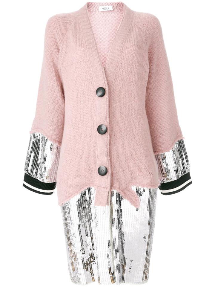 Aviù Long Sequin Trim Cardigan - Pink & Purple