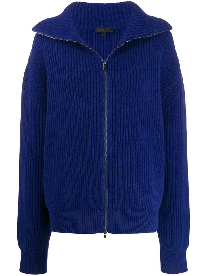 Ann Demeulemeester Ribbed Zip-up Jumper - Blue