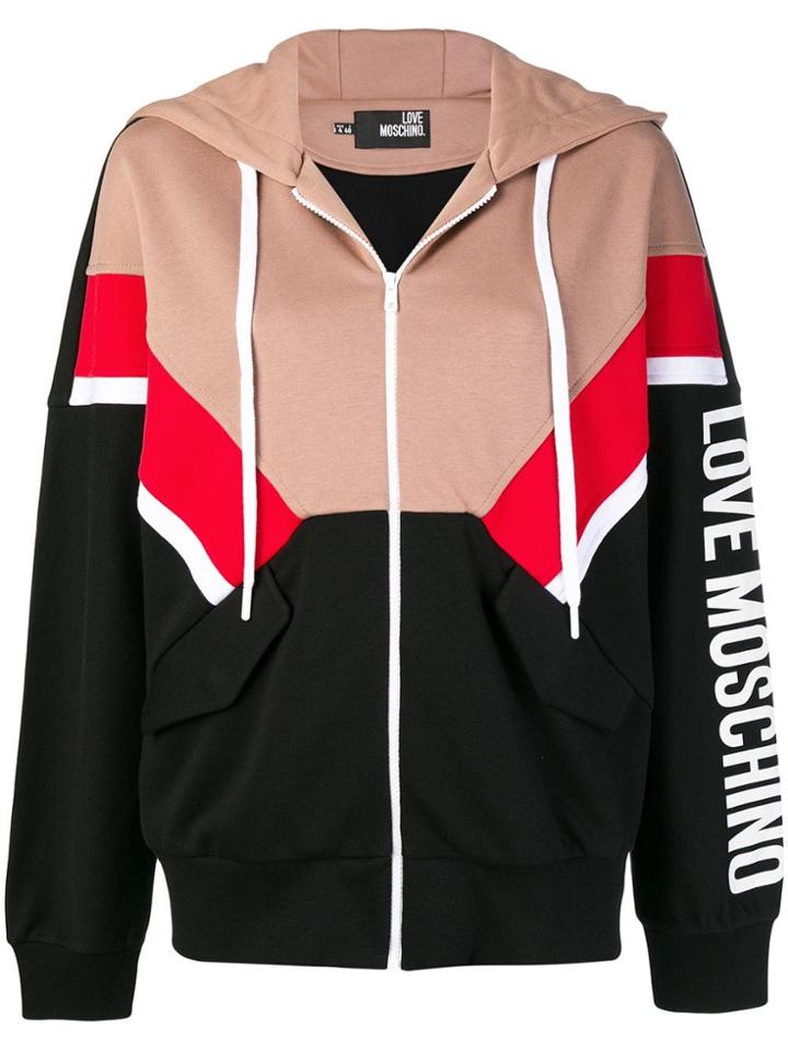 Love Moschino Color Blocked Zip Front Hoodie - Black