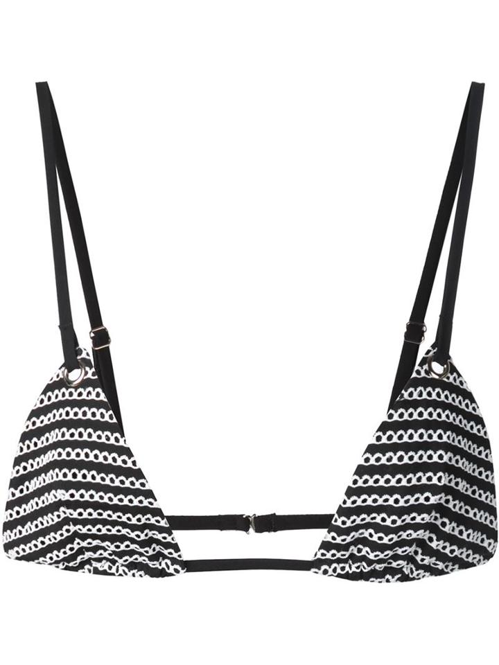 Fleur Du Mal Striped Triangle Bikini Bra, Women's, Size: Medium, Black, Polyamide/spandex/elastane