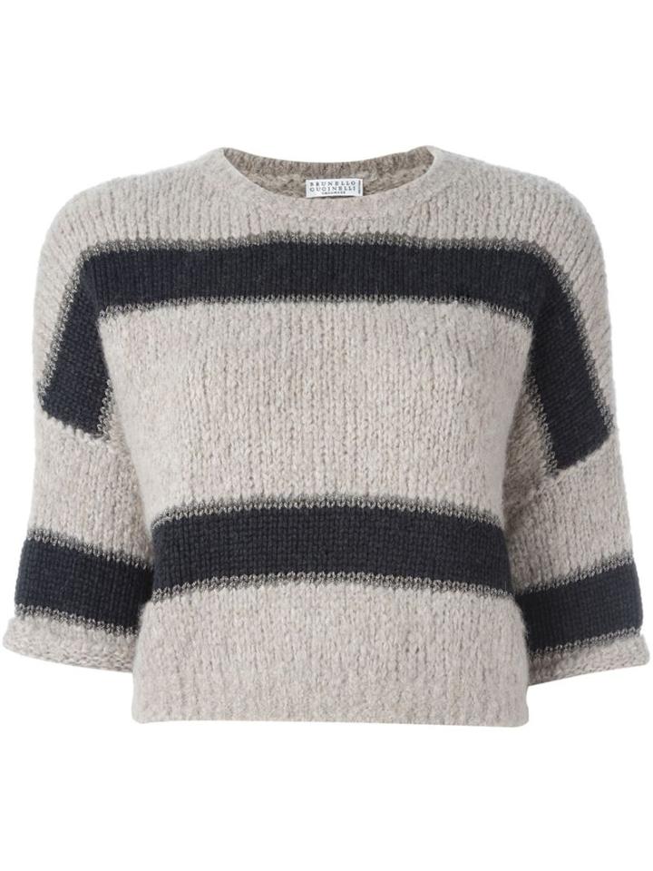 Brunello Cucinelli Striped Boxy Jumper, Women's, Size: Xs, Nude/neutrals, Silk/polyamide/cashmere/virgin Wool