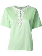 Céline Vintage Lace Up Placket T-shirt - Green
