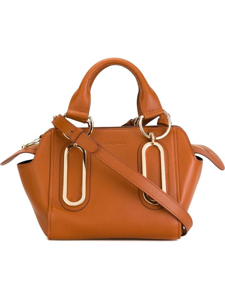 See By Chloé Small Paige Tote, Women's, Brown, Calf Leather/cotton