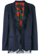 Alexander Wang Lace Trim Pinstriped Blazer, Women's, Size: 2, Black, Silk/virgin Wool