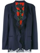 Alexander Wang Lace Trim Pinstriped Blazer, Women's, Size: 2, Black, Silk/virgin Wool