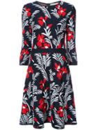 Carolina Herrera - Elbow Sleeve Floral Knit Dress - Women - Polyamide/virgin Wool/viscose - Xl, Blue, Polyamide/virgin Wool/viscose