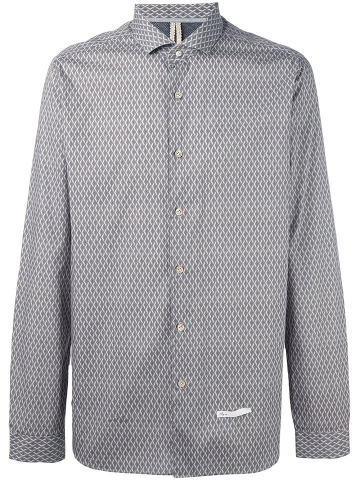 Dnl Printed Cut-away Shirt, Men's, Size: 39, Grey, Cotton/polyamide
