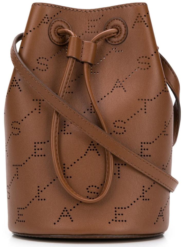 Stella Mccartney Logo Perforated Mini Bucket Bag - Brown