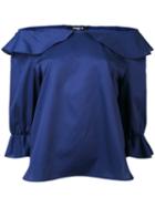 Paule Ka - Off-shoulder Frilled Blouse - Women - Cotton - 38, Blue, Cotton