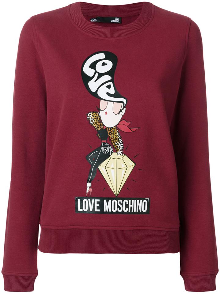 Love Moschino Diamond Girl Print Sweatshirt - Red