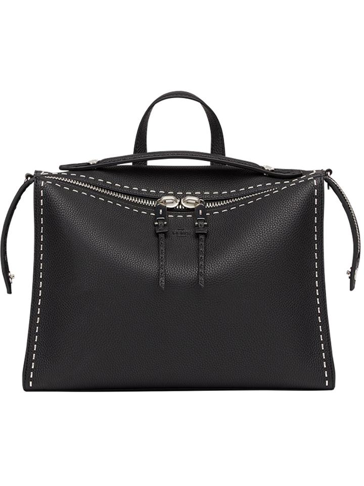 Fendi Metallic Stitching Shoulder Bag - Black