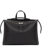 Fendi Metallic Stitching Shoulder Bag - Black