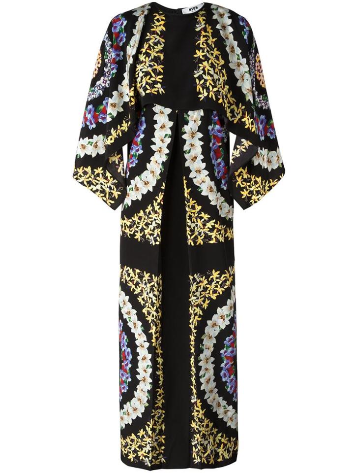 Msgm Floral Print Shift Dresss - Black