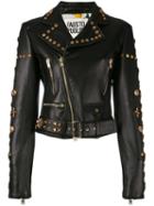 Fausto Puglisi - Perfecto Embellished Jacket - Women - Silk/leather/polyurethane - 42, Black, Silk/leather/polyurethane