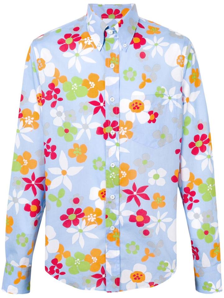 Prada Floral Print Cotton Shirt - Blue