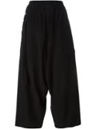 Yohji Yamamoto Cropped Drop Crotch Trousers, Women's, Size: 3, Black, Triacetate/polyester
