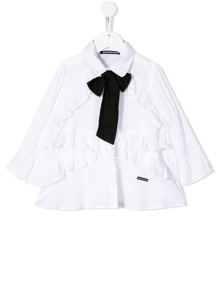 Marco Bologna Kids Ruffled Ribbon Tied Blouse - White