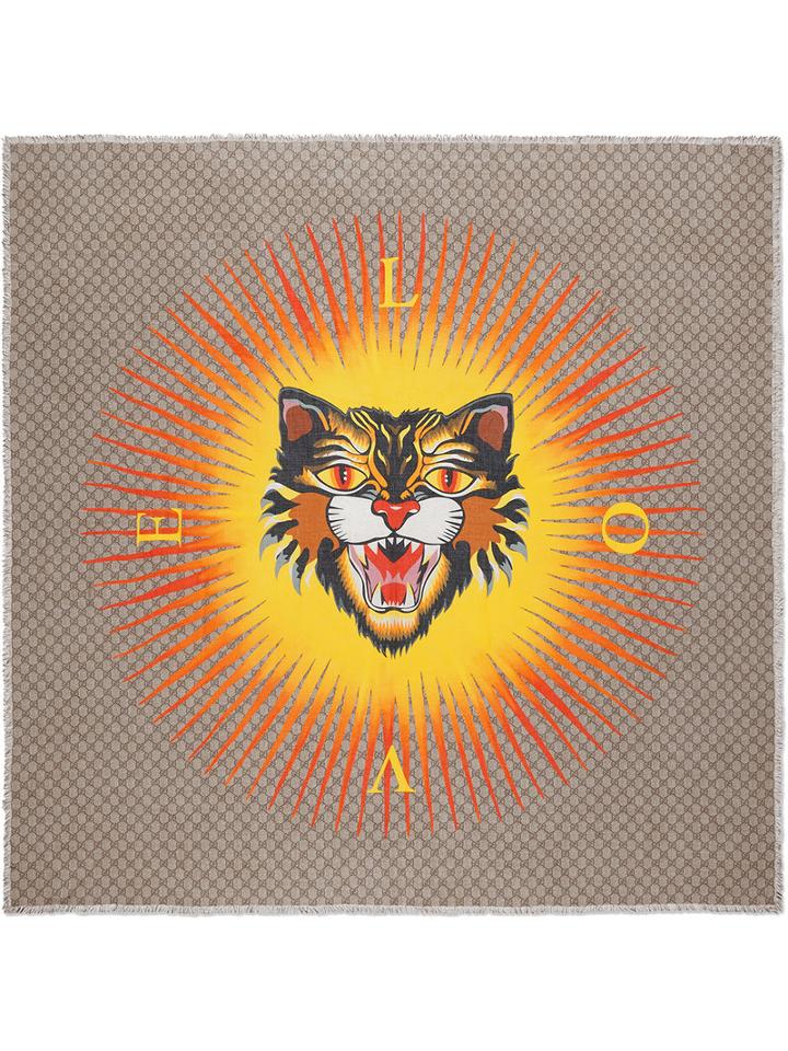 Gucci - Angry Cat Print Modal Silk Shawl - Men - Silk/modal - One Size, Nude/neutrals, Silk/modal