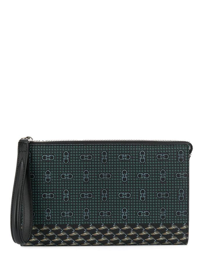 Salvatore Ferragamo Gancini Printed Clutch - Black