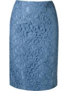 Martha Medeiros Lace Pencil Skirt, Women's, Size: 38, Blue, Acetate/silk