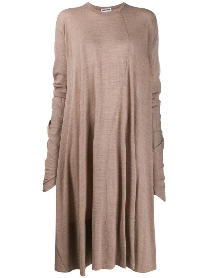 Jil Sander Oversized Asymmetric Pleated Dress - Brown