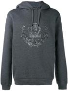 Dolce & Gabbana Embroidered Crown Hoodie, Men's, Size: 54, Grey, Cotton/polyester